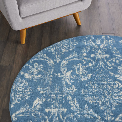 2' X 4' Blue Damask Power Loom Area Rug